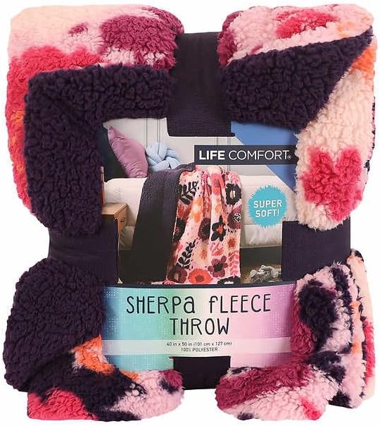 Life Comfort Ultimate Sherpa Fleece children's blanket in a pink and purple floral print