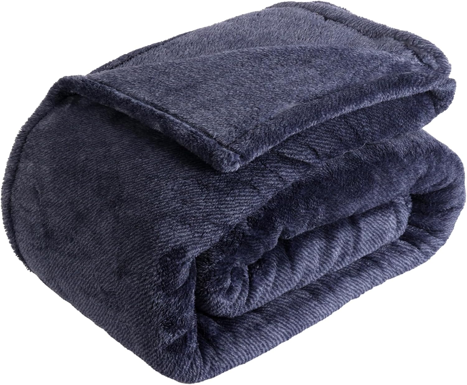Life Comfort Ultimate Plush Fleece Shearling Blanket in blue, 90 by 90 inches, spread across a bed