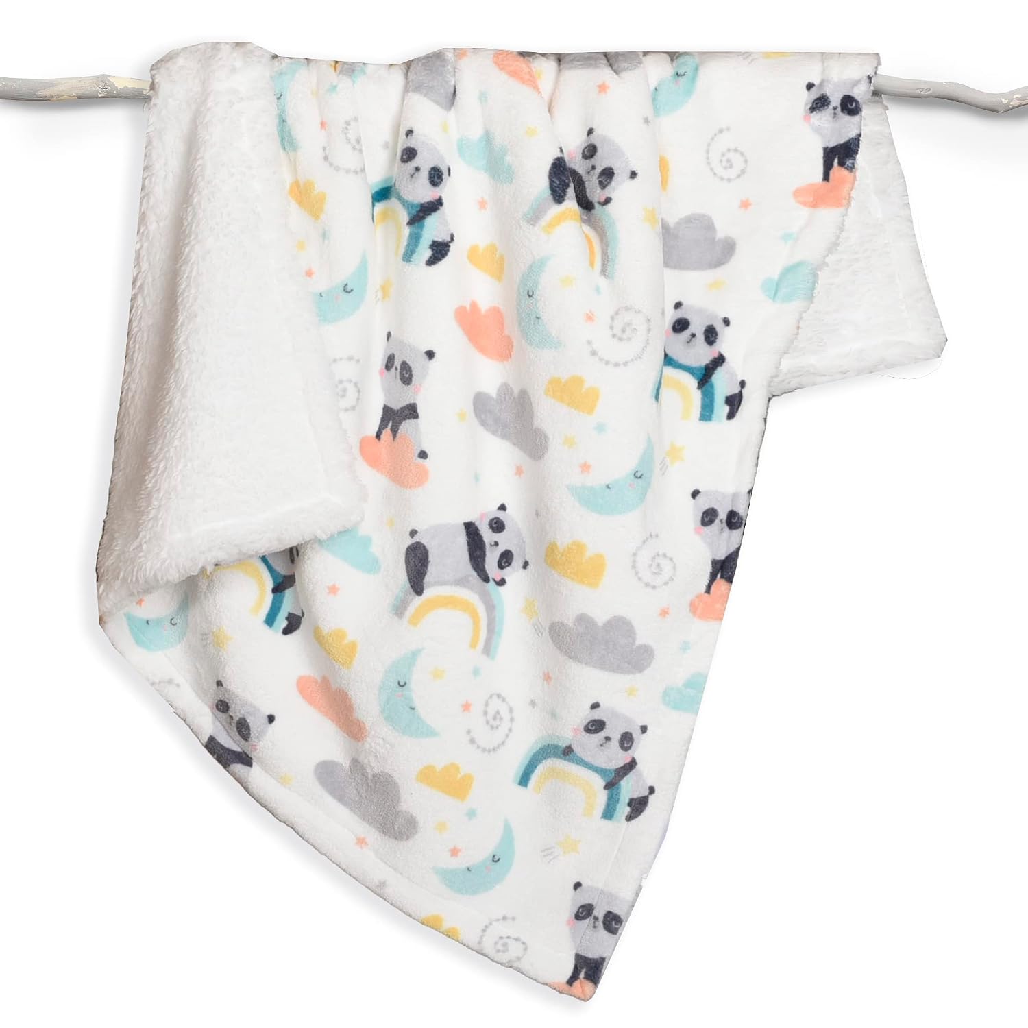 Life Comfort Ultimate Sherpa Baby Blanket with a panda design, 30 by 40 inches, in soft white and gray polyester